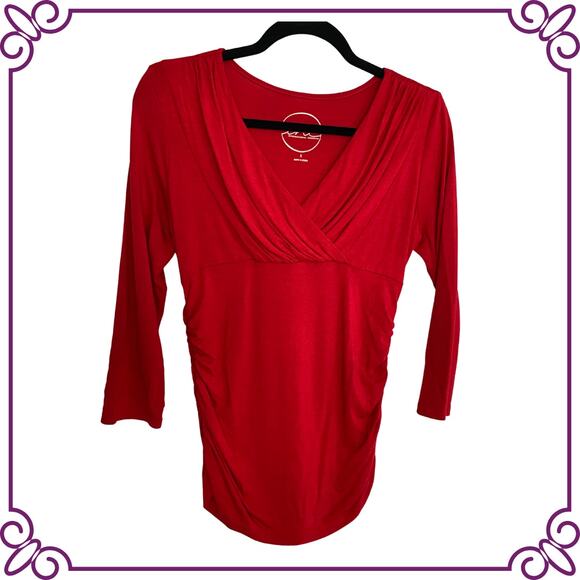 INC 3/4 Sleeve V-Neck Stretch Red 3/4 Sleeve Top Small - Picture 1 of 5
